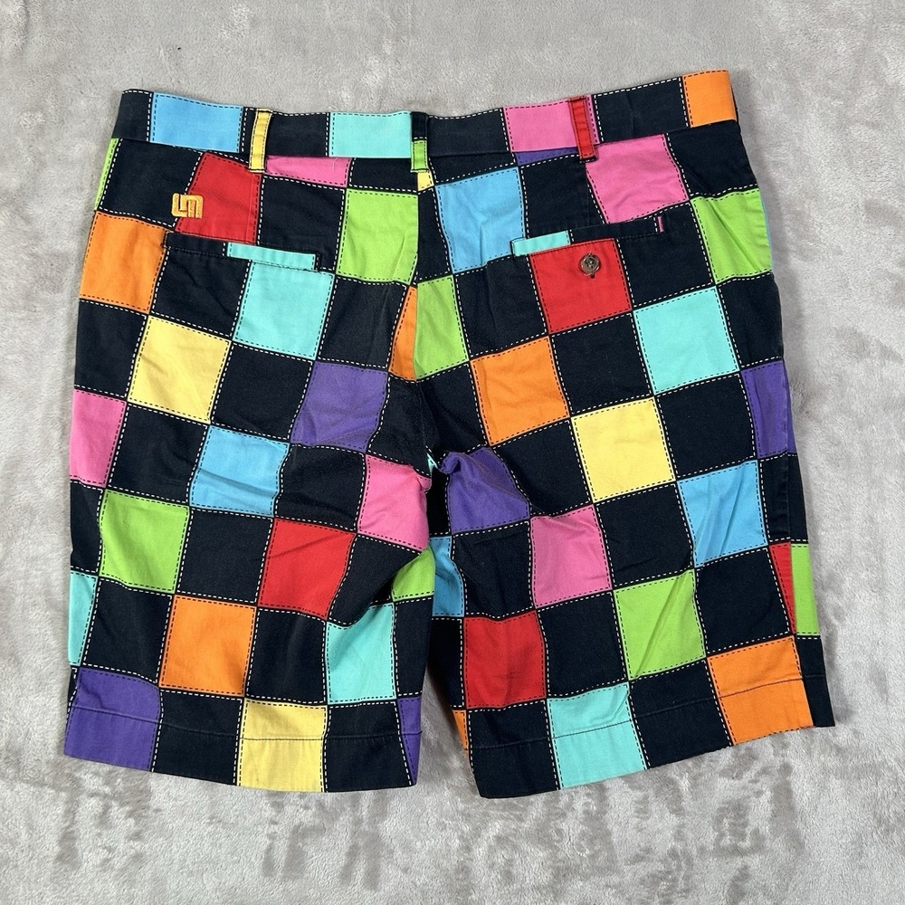 Loudmouth Golf Shorts Mens 40 Colorblock Plaid HollyWoody Squares Preppy Stretch - Picture 4 of 14